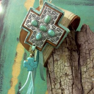 BRACELET CROIX CUIR TURQUOISE