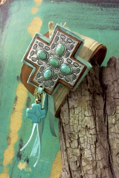 BRACELET CROIX CUIR TURQUOISE