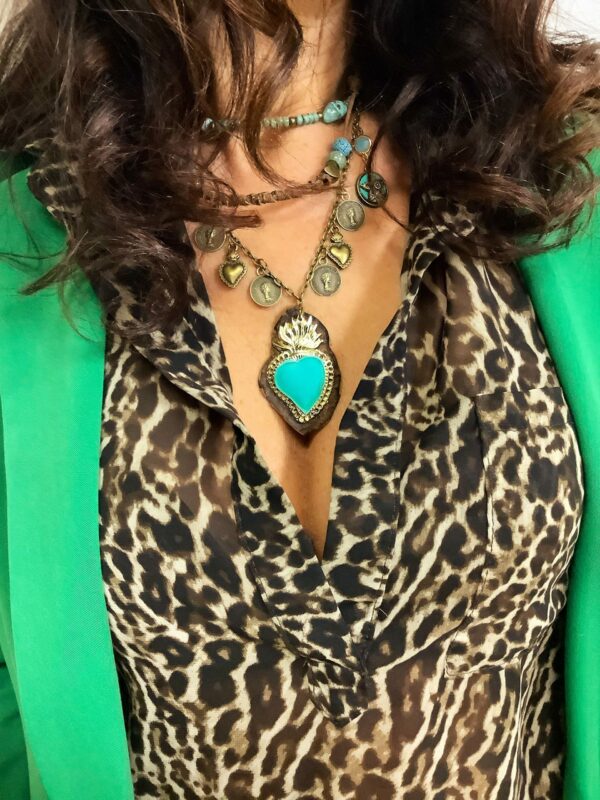 COLLIER CUIR BLEU EX-VOTO