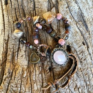 Bracelet Cora 2 tours support quartz rose et attache cuir
