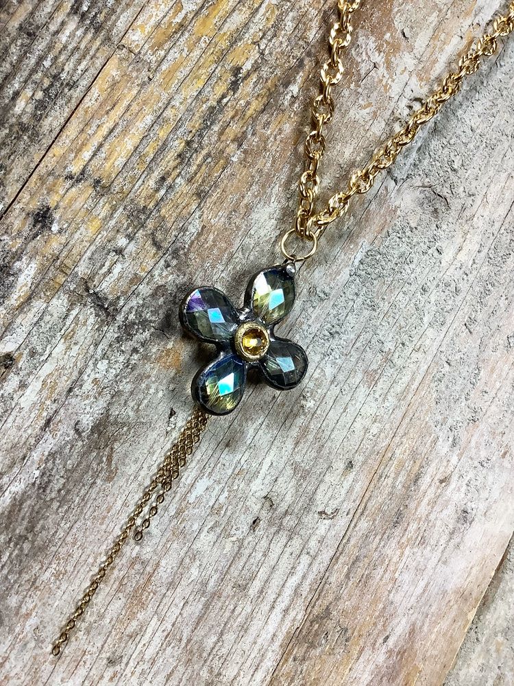 Collier Noir CZ Avec Chaîne En Argent Blanc Or De Haute Qualité Neuf