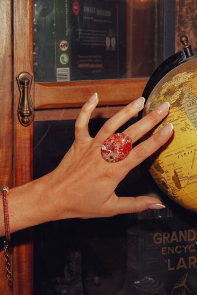 BAGUE AGON JASPE ROUGE