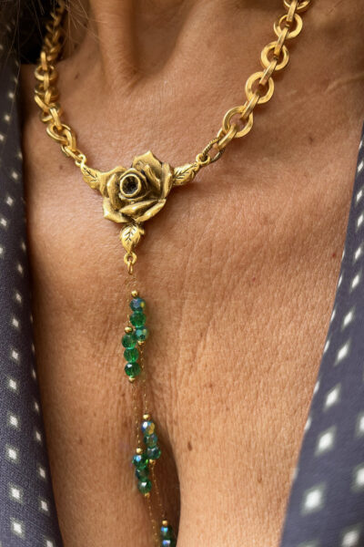 COLLIER ROSA DORÉ VERT