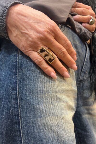 BAGUE STONE DORÉ LEOPARD