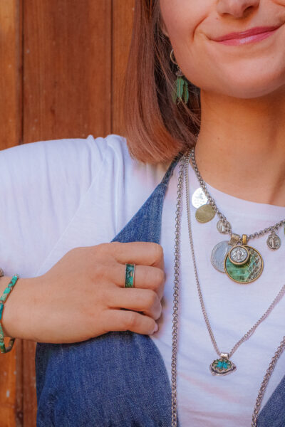 BRACELET CAFFÉE TURQUOISE ARGENT