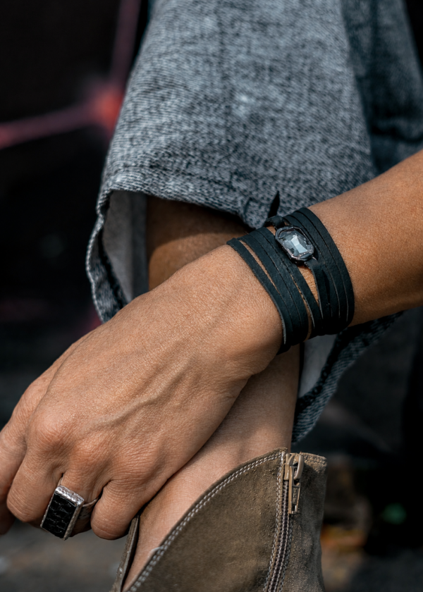 Arizona noir verre gris fumé bracelet:collier